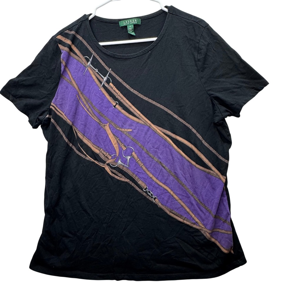 Lauren Ralph Lauren T-Shirt Womens 1X Black Equestrian Graphic Short Sleeve